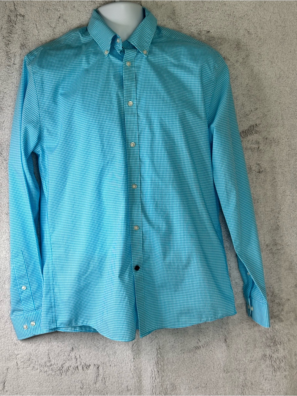 Tommy Hilfiger Gingham Long Sleeve Shirt Mens 16 34/35 Button Down Slim Non Iron